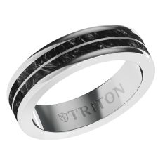 TRITON White Tungsten Carbide, Forged Carbon Fiber, and Titanium Comfort Fit Wedding Band 6mm