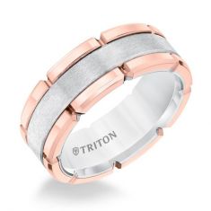 TRITON White Tungsten Carbide Rose Rim Comfort Fit Wedding Band 8mm