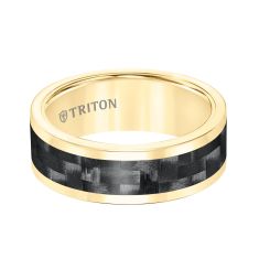 TRITON Yellow Tungsten Carbide Black Carbon Inlay Comfort Fit Wedding Band 8mm