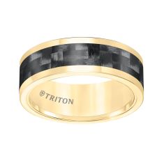TRITON Yellow Tungsten Carbide Black Carbon Inlay Comfort Fit Wedding Band 8mm