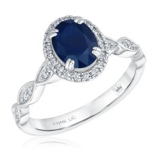 Blue Sapphire and Diamond Vintage-Inspired Engagement Ring 1/4ctw