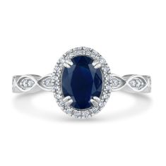 Blue Sapphire and Diamond Vintage-Inspired Engagement Ring 1/4ctw