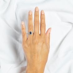 Blue Sapphire and Diamond Vintage-Inspired Engagement Ring 1/4ctw