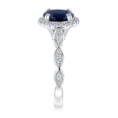 Blue Sapphire and Diamond Vintage-Inspired Engagement Ring 1/4ctw
