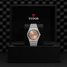 TUDOR Royal Salmon Day Date Diamond-Set Dial Stainless Steel Watch | 41mm | M28600-0011