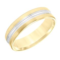 Two-Tone Engraved Beveled Edge Comfort Fit Wedding Band 6mm - REEDS Priority