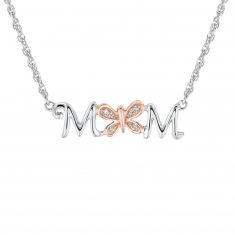 Two-Tone Diamond Accent Butterfly Mom Necklace