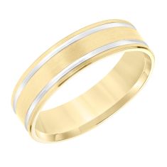 Two-Tone Engraved Flat Edge Comfort Fit Wedding Band 6mm - REEDS Priority