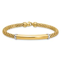 Two-Tone Gold Hollow Bar and Mesh Bracelet | 4.6mm | 7.5 Inches