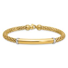 Two-Tone Gold Hollow Bar and Mesh Bracelet | 4.6mm | 7.5 Inches