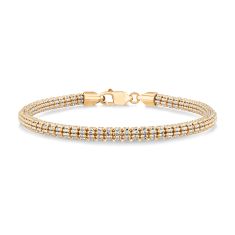 Two-Tone Gold Solid Ice Chain Bracelet 4.25mm - 8.25 Inches
