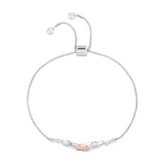 Two-Tone Interlocking Heart Infinity Bolo Bracelet 1/20ctw