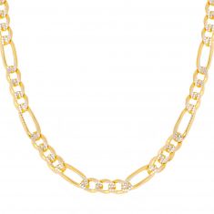 Two-Tone Solid Pavé Figaro Chain Necklace |  3.2mm