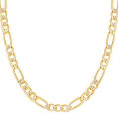 Two-Tone Solid Pavé Figaro Chain Necklace |  3.9mm