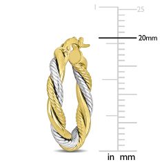 Two-Tone Yellow and White Gold Twisted Hoop Earrings | 20mm