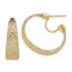 Two-Tone Yellow and White Gold Woven Mesh Hoop Earrings