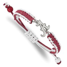University of Alabama Sterling Silver Red and White Cord Bolo Bracelet