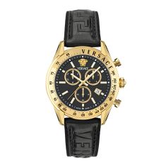 Versace Chrono Master Black Dial and Black Leather Strap Watch  44mm - VE8R00224
