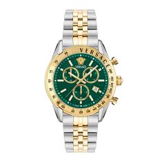 Versace Chrono Master Green Dial Two-Tone Stainless Steel Bracelet Watch 44mm - VE8R00524