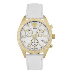 Versace Greca Chrono White Dial and White Leather Strap Watch | 40mm | VEOX00422