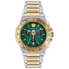 Versace Greca Extreme Chronon Green Dial Two-Tone Stainless Steel Bracelet Watch | 45mm | VE7H00523