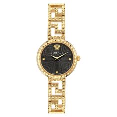 Versace Greca Goddess Black Dial and Ion-Plated Yellow Gold Bracelet Watch 28mm - VE7A00423