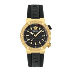 Versace Greca Logo Divers Black Dial and Black Polyurethane Strap Watch 43mm - VE8G00324