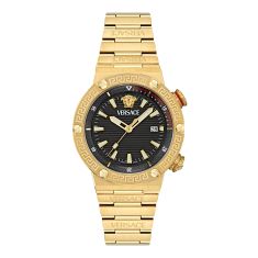 Versace Greca Logo Divers Black Dial Gold-Tone Stainless Steel Bracelet Watch 43mm - VE8G00624