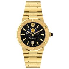 Versace Greca Logo Moon phase Black Dial Gold Stainless Steel Bracelet Watch | 38mm | VE7G00323