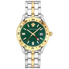 Versace Greca Time GMT Green Dial Two-Tone Stainless Steel Bracelet Watch | 41mm | VE7C00623