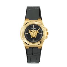 Versace Hera Black Dial and Black Leather Strap Watch 37mm - VE8D00324