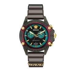 Versace Icon Active Black Dial and Black Transparent Silicone Strap Watch 44mm - VE8P00224