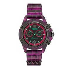 Versace Icon Active Black Dial Pink Silicone Strap Watch 44mm - VE8P00124