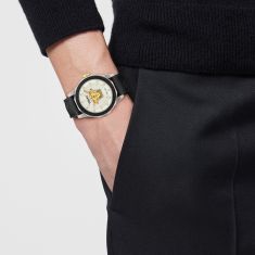 Versace Medusa Deco Silver Guilloche Dial Black Leather Strap Watch 43mm - VE9I00124