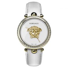 Versace Palazzo Empire Ion-Plated Yellow Gold and Silver Leather Strap Watch | 39mm | VECO02022
