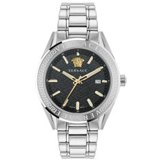 Versace V-Code Black Dial and Stainless Steel Bracelet Watch | 42mm |  VE6A00323 | REEDS Jewelers
