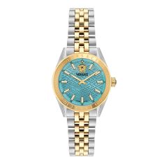 Versace V-Code Blue Dial Two-Tone Stainless Steel Bracelet 36mm - VE8I00524
