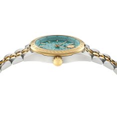 Versace V-Code Blue Dial Two-Tone Stainless Steel Bracelet 36mm - VE8I00524