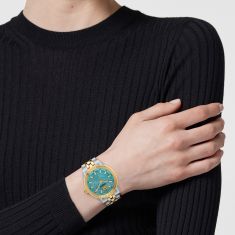 Versace V-Code Blue Dial Two-Tone Stainless Steel Bracelet 36mm - VE8I00524