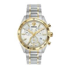 Versace V-Code Chrono Silver Dial Two-Tone Stainless Steel Bracelet Watch 41mm - VE0CA0224