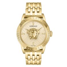Versace V-Code Gold Dial and Gold Stainless Steel Bracelet Watch | 43mm | VESN00722