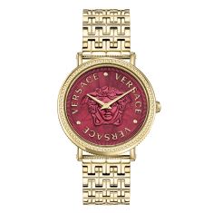 Versace V-Dollar Red Dial Gold Stainless Steel Bracelet Watch | 37mm | VEQX00822