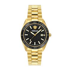 Versace V-Dome Black Dial Gold-Tone Stainless Steel Bracelet Watch 42mm - VE8E00624