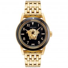 Versace V-Palazzo Black Matte Dial Black Gold-Tone Bracelet Watch