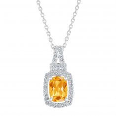 Vintage-Inspired Citrine and Created White Sapphire Sterling Silver Pendant Necklace