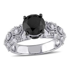 Vintage-Inspired Treated Black Diamond and Diamond Engagement Ring 3ctw