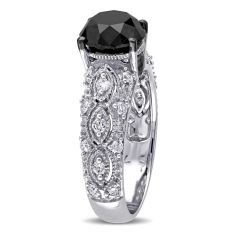 Vintage-Inspired Treated Black Diamond and Diamond Engagement Ring 3ctw