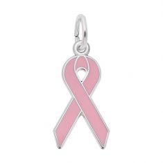 White Gold Breast Cancer Awareness Ribbon Flat Charm
