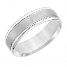 White Gold Engraved Brushed Comfort Fit Wedding Band 6.5mm - REEDS Priority