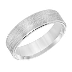 White Gold Engraved Wire Finish Comfort Fit Wedding Band 6mm - REEDS Priority